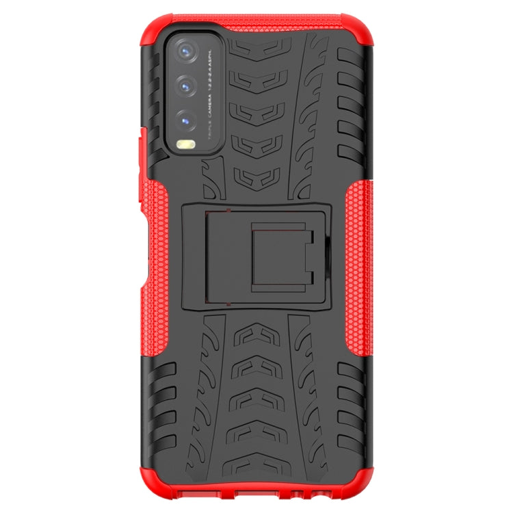 For vivo Y20 Tire Texture Shockproof TPU+PC Protective Case with Holder