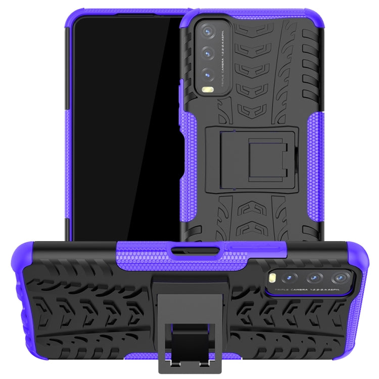 For vivo Y20 Tire Texture Shockproof TPU+PC Protective Case with Holder