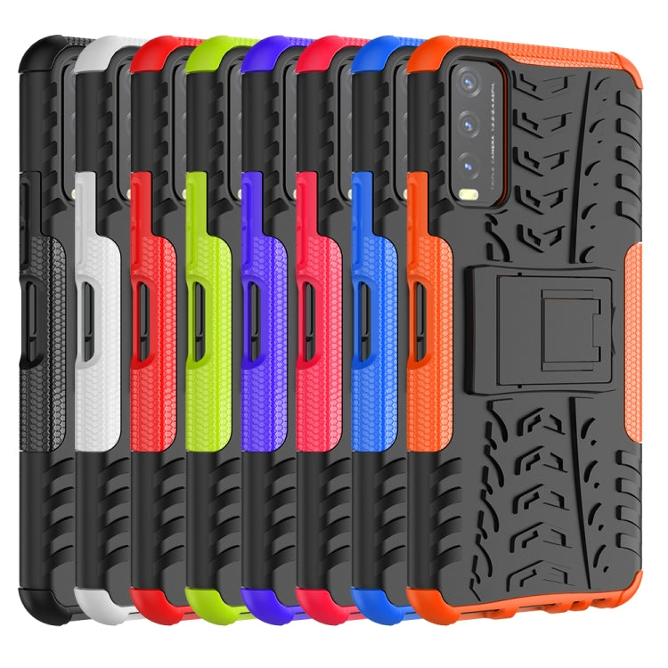 For vivo Y20 Tire Texture Shockproof TPU+PC Protective Case with Holder