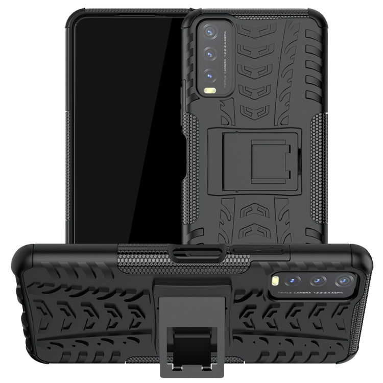 For vivo Y20 Tire Texture Shockproof TPU+PC Protective Case with Holder