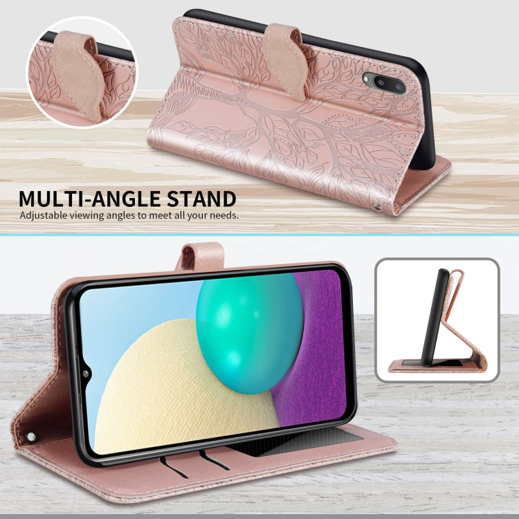 For Samsung Galaxy A02 Life of Tree Embossing Pattern Horizontal Flip Leather Case with Holder & Card Slot & Wallet & Photo Frame & Lanyard