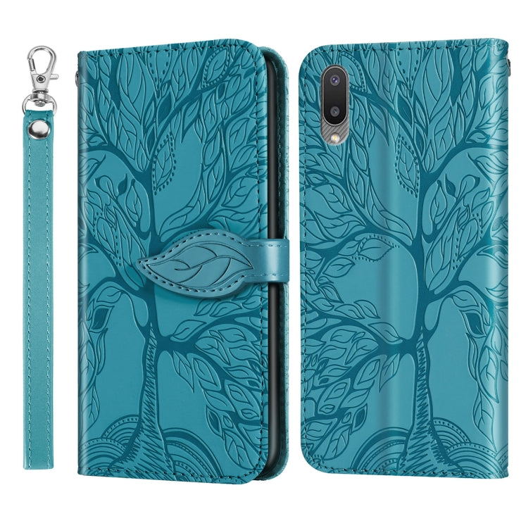 For Samsung Galaxy A02 Life of Tree Embossing Pattern Horizontal Flip Leather Case with Holder & Card Slot & Wallet & Photo Frame & Lanyard