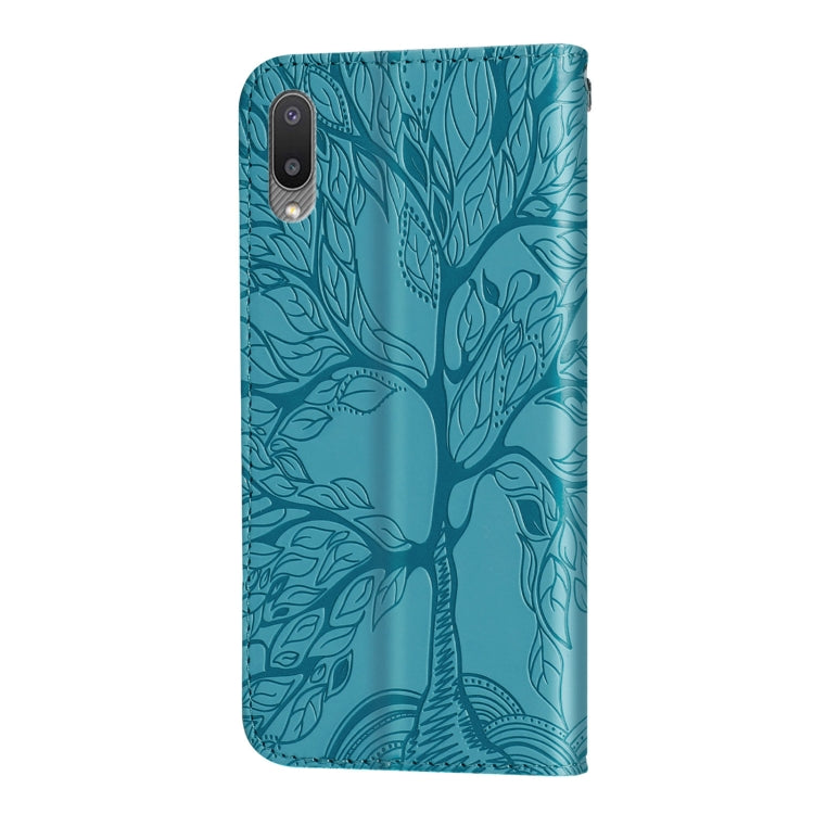 For Samsung Galaxy A02 Life of Tree Embossing Pattern Horizontal Flip Leather Case with Holder & Card Slot & Wallet & Photo Frame & Lanyard