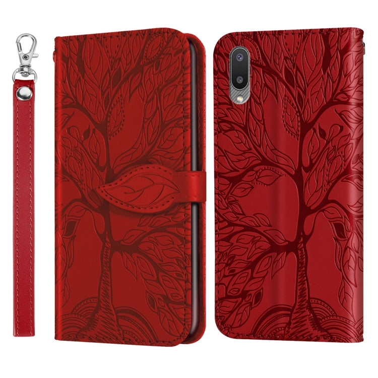 For Samsung Galaxy A02 Life of Tree Embossing Pattern Horizontal Flip Leather Case with Holder & Card Slot & Wallet & Photo Frame & Lanyard