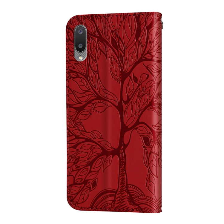 For Samsung Galaxy A02 Life of Tree Embossing Pattern Horizontal Flip Leather Case with Holder & Card Slot & Wallet & Photo Frame & Lanyard