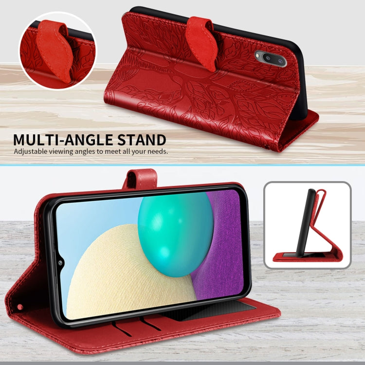 For Samsung Galaxy A02 Life of Tree Embossing Pattern Horizontal Flip Leather Case with Holder & Card Slot & Wallet & Photo Frame & Lanyard