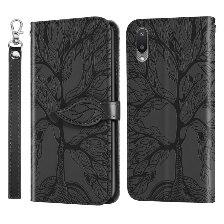 For Samsung Galaxy A02 Life of Tree Embossing Pattern Horizontal Flip Leather Case with Holder & Card Slot & Wallet & Photo Frame & Lanyard