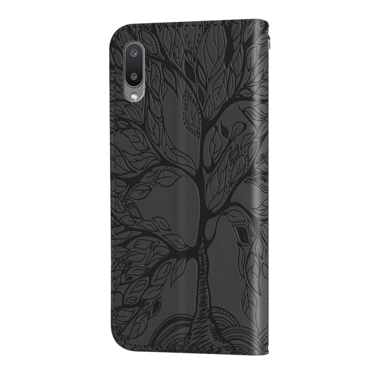 For Samsung Galaxy A02 Life of Tree Embossing Pattern Horizontal Flip Leather Case with Holder & Card Slot & Wallet & Photo Frame & Lanyard