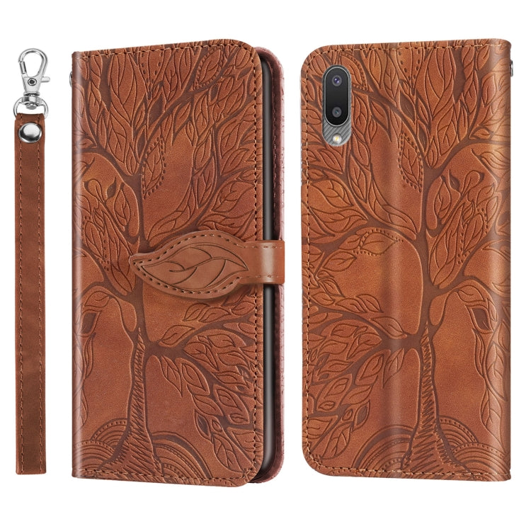 For Samsung Galaxy A02 Life of Tree Embossing Pattern Horizontal Flip Leather Case with Holder & Card Slot & Wallet & Photo Frame & Lanyard