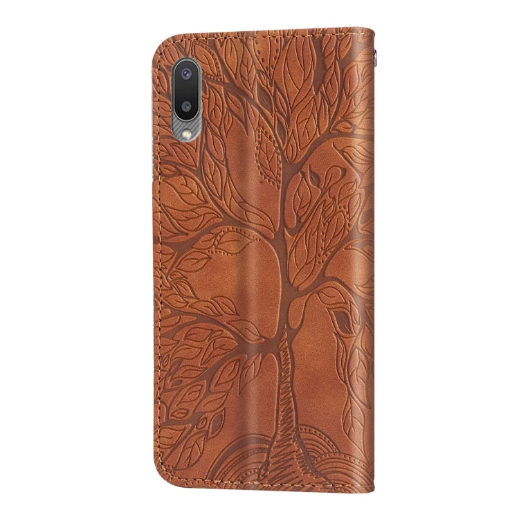 For Samsung Galaxy A02 Life of Tree Embossing Pattern Horizontal Flip Leather Case with Holder & Card Slot & Wallet & Photo Frame & Lanyard