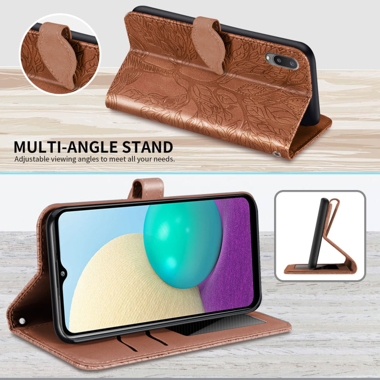 For Samsung Galaxy A02 Life of Tree Embossing Pattern Horizontal Flip Leather Case with Holder & Card Slot & Wallet & Photo Frame & Lanyard