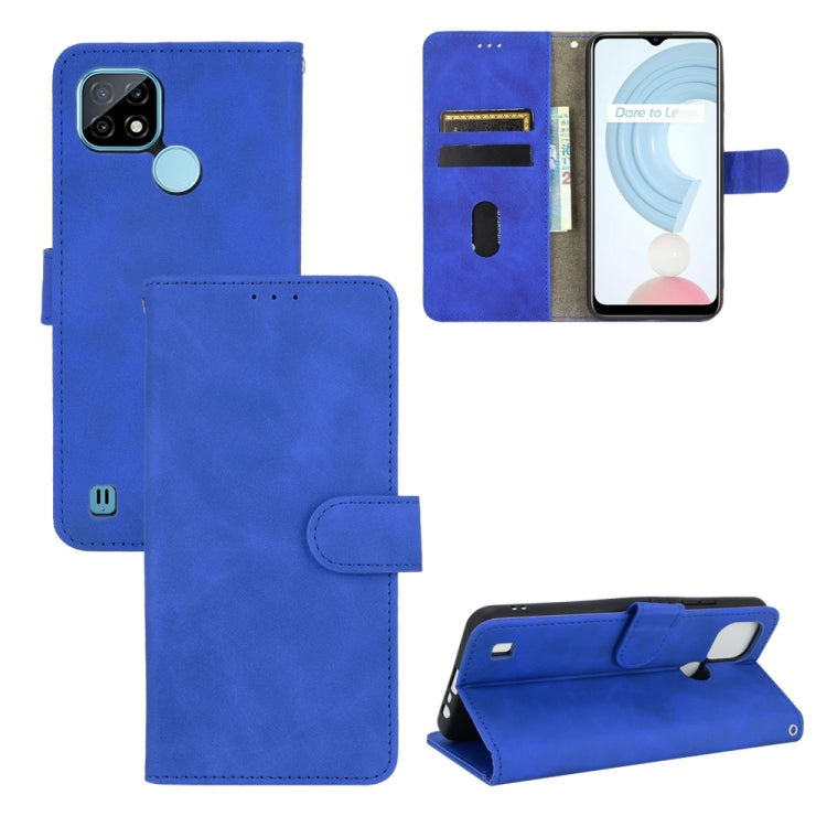 For OPPO Realme C21 Solid Color Skin Feel Magnetic Buckle Horizontal Flip Calf Texture PU Leather Case with Holder & Card Slots & Wallet