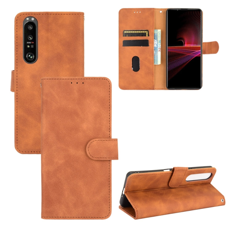 For Sony Xperia 1 III Solid Color Skin Feel Magnetic Buckle Horizontal Flip Calf Texture PU Leather Case with Holder & Card Slots & Wallet