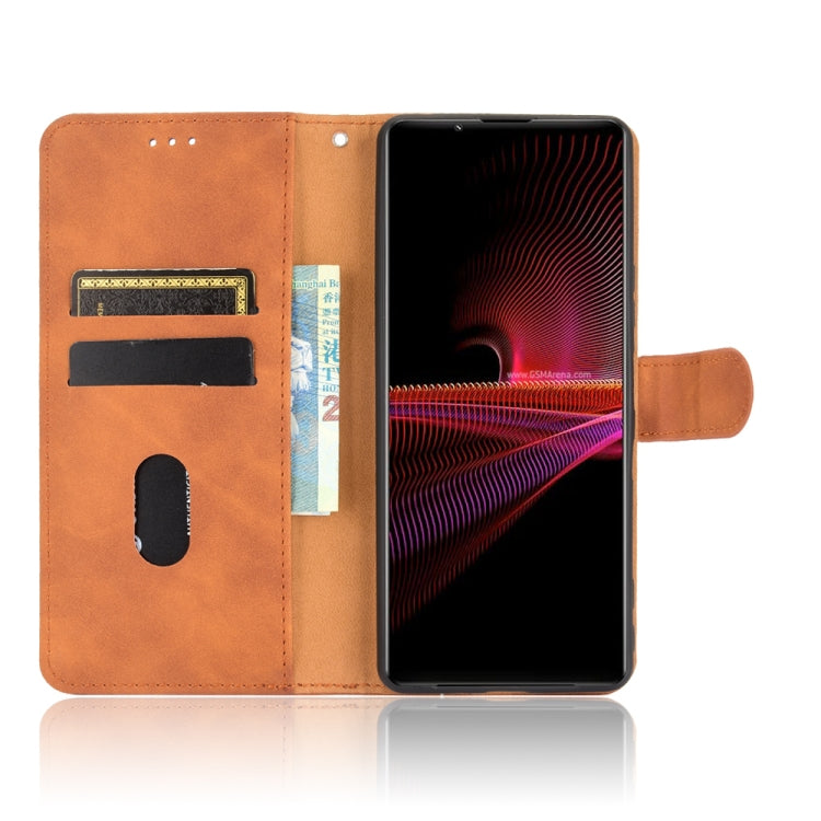 For Sony Xperia 1 III Solid Color Skin Feel Magnetic Buckle Horizontal Flip Calf Texture PU Leather Case with Holder & Card Slots & Wallet