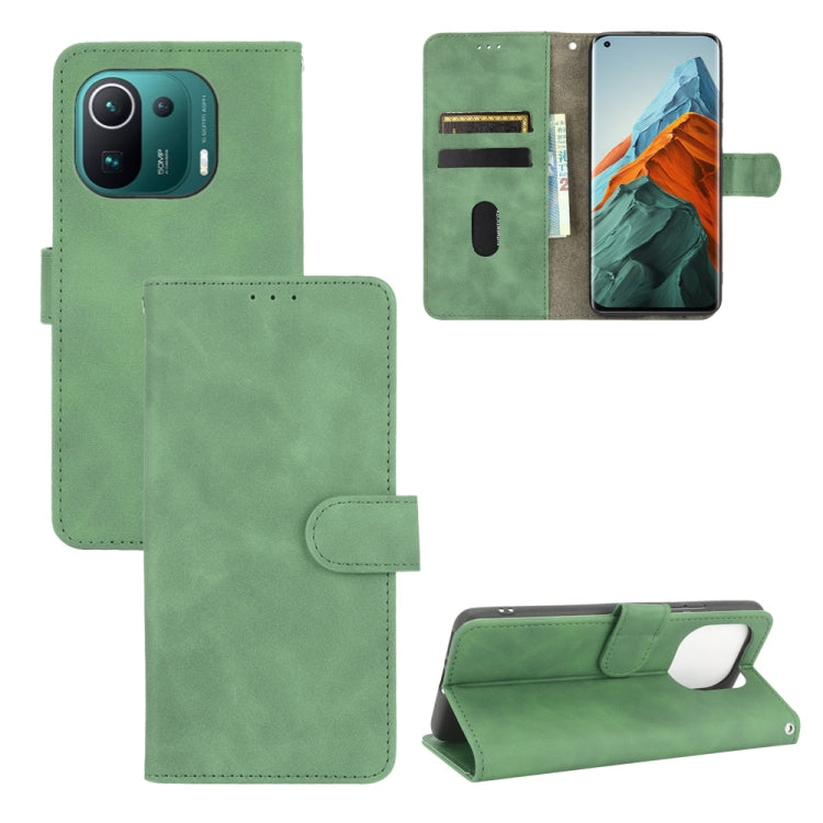 For Xiaomi Mi 11 Pro Solid Color Skin Feel Magnetic Buckle Horizontal Flip Calf Texture PU Leather Case with Holder & Card Slots & Wallet