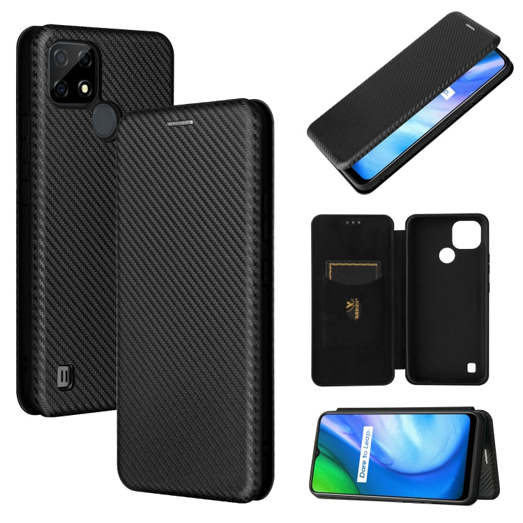 For Realme C21 Carbon Fiber Texture Horizontal Flip TPU + PC + PU Leather Case with Card Slot