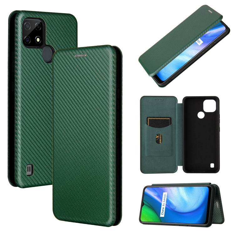 For Realme C21 Carbon Fiber Texture Horizontal Flip TPU + PC + PU Leather Case with Card Slot