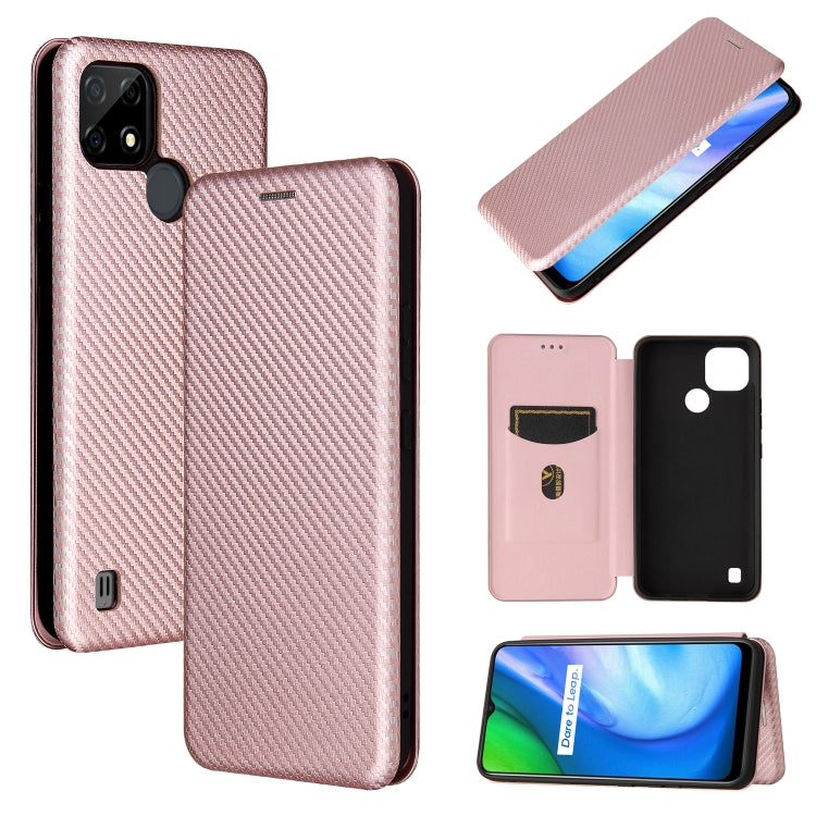 For Realme C21 Carbon Fiber Texture Horizontal Flip TPU + PC + PU Leather Case with Card Slot