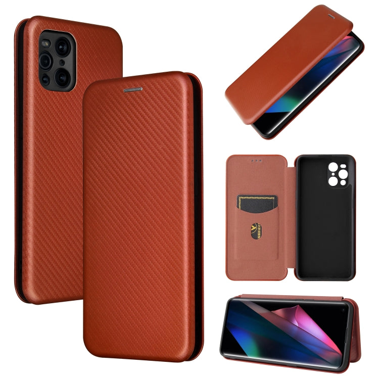 For Oppo Find X3 / X3 Pro Carbon Fiber Texture Horizontal Flip TPU + PC + PU Leather Case with Card Slot