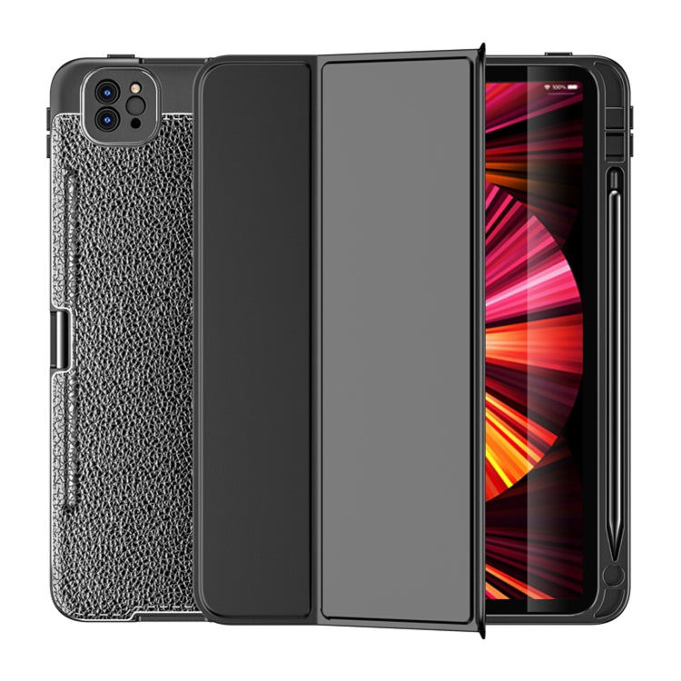 For iPad Pro 11 2022 / 2021 Lychee Peel Texture Horizontal Deformation Flip TPU Leather Tablet Case with Three-folding Holder & Sleep / Wake-up Function