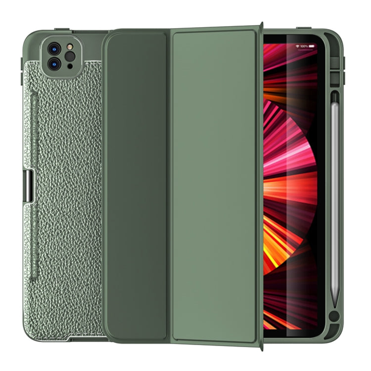 For iPad Pro 11 2022 / 2021 Lychee Peel Texture Horizontal Deformation Flip TPU Leather Tablet Case with Three-folding Holder & Sleep / Wake-up Function