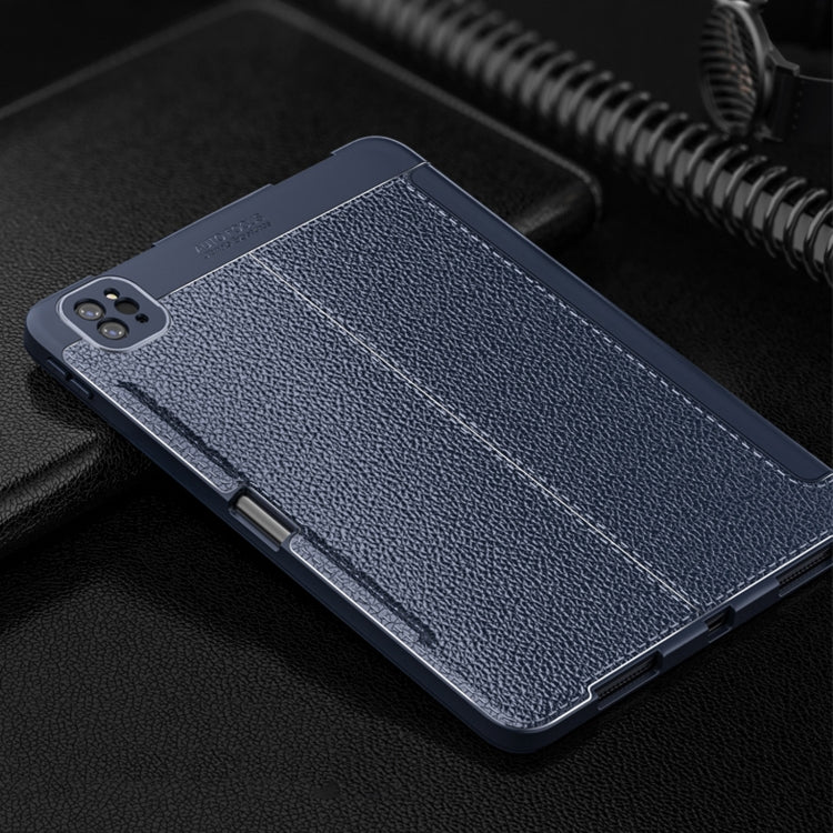 For iPad Pro 12.9 2022 / 2021 Lychee Peel Texture Horizontal Deformation Flip TPU Leather Tablet Case with Three-folding Holder & Sleep / Wake-up Function