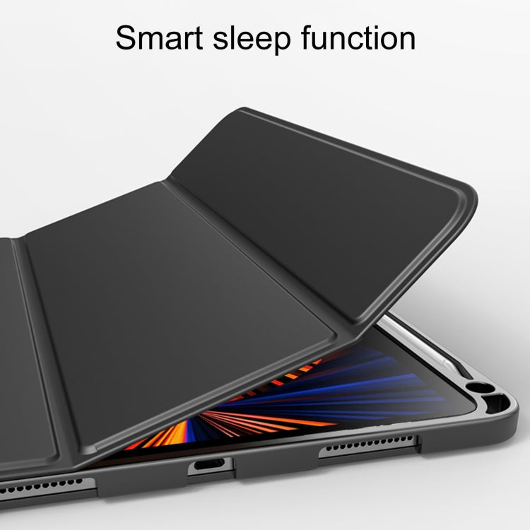 For iPad Pro 12.9 2022 / 2021 Lychee Peel Texture Horizontal Deformation Flip TPU Leather Tablet Case with Three-folding Holder & Sleep / Wake-up Function