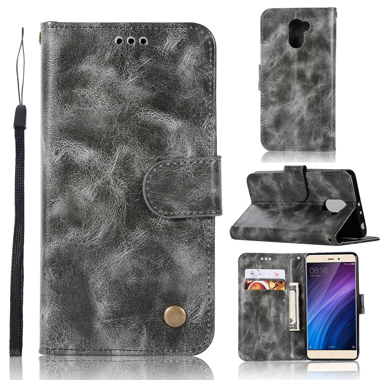 For Xiaomi Redmi 4 Retro Copper Button Crazy Horse Horizontal Flip PU Leather Case with Holder & Card Slots & Wallet & Lanyard