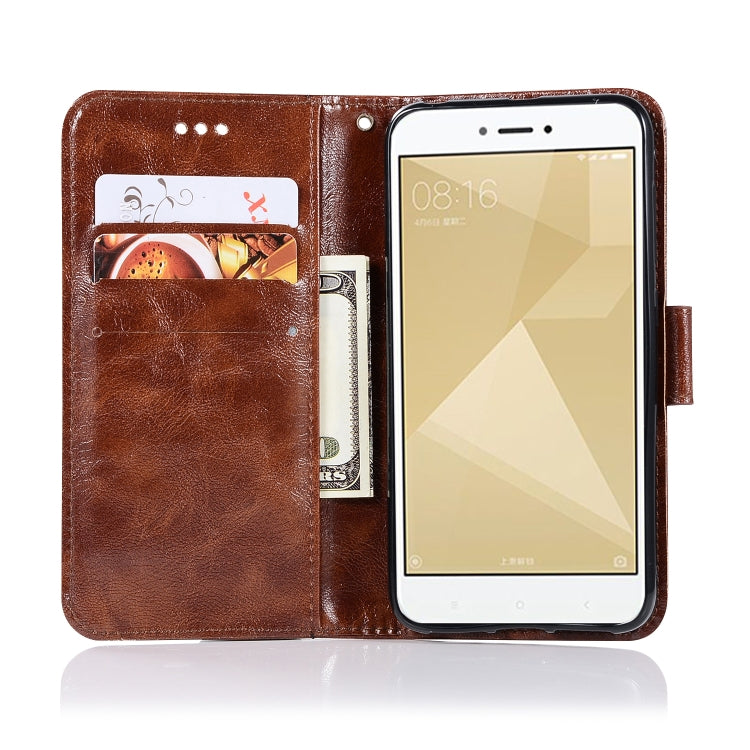 For Xiaomi Redmi 4X Retro Copper Button Crazy Horse Horizontal Flip PU Leather Case with Holder & Card Slots & Wallet & Lanyard