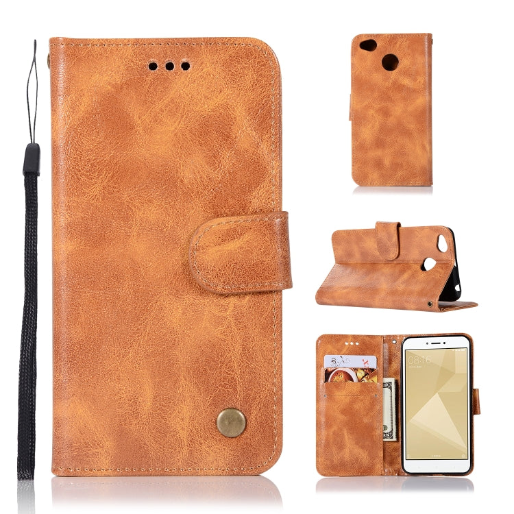 For Xiaomi Redmi 4X Retro Copper Button Crazy Horse Horizontal Flip PU Leather Case with Holder & Card Slots & Wallet & Lanyard
