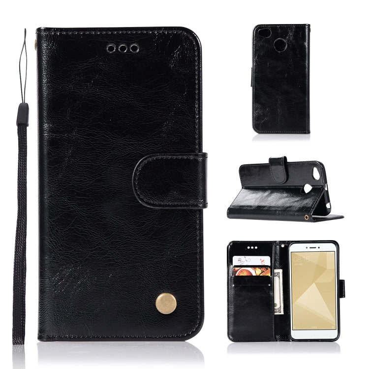 For Xiaomi Redmi 4X Retro Copper Button Crazy Horse Horizontal Flip PU Leather Case with Holder & Card Slots & Wallet & Lanyard