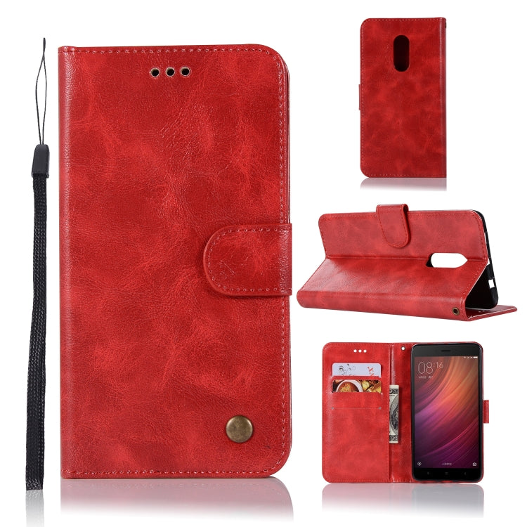 For Xiaomi Redmi Note 4 Retro Copper Button Crazy Horse Horizontal Flip PU Leather Case with Holder & Card Slots & Wallet & Lanyard