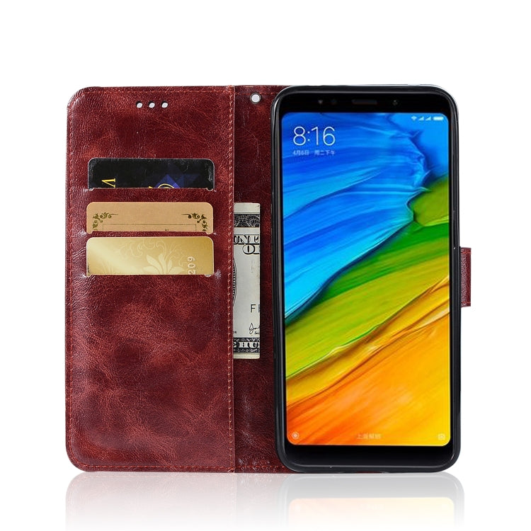 For Xiaomi Redmi 5 Retro Copper Button Crazy Horse Horizontal Flip PU Leather Case with Holder & Card Slots & Wallet & Lanyard