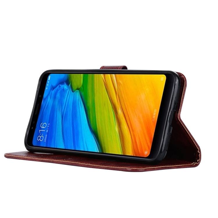 For Xiaomi Redmi 5 Retro Copper Button Crazy Horse Horizontal Flip PU Leather Case with Holder & Card Slots & Wallet & Lanyard