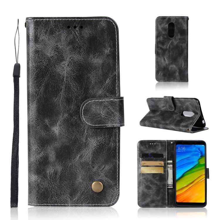For Xiaomi Redmi 5 Retro Copper Button Crazy Horse Horizontal Flip PU Leather Case with Holder & Card Slots & Wallet & Lanyard