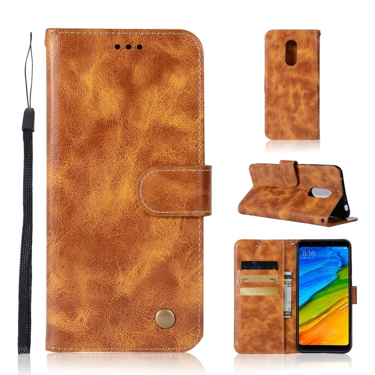 For Xiaomi Redmi 5 Retro Copper Button Crazy Horse Horizontal Flip PU Leather Case with Holder & Card Slots & Wallet & Lanyard
