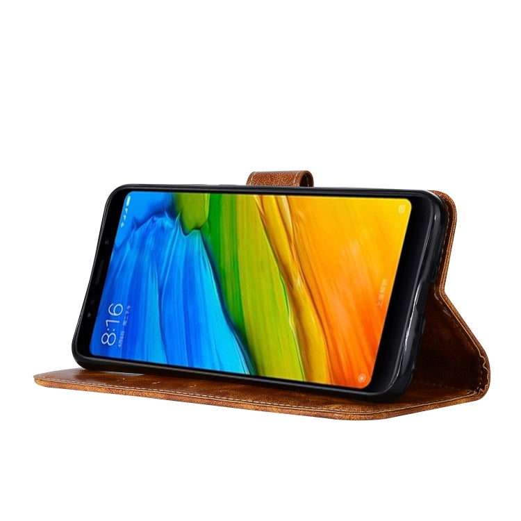 For Xiaomi Redmi 5 Retro Copper Button Crazy Horse Horizontal Flip PU Leather Case with Holder & Card Slots & Wallet & Lanyard