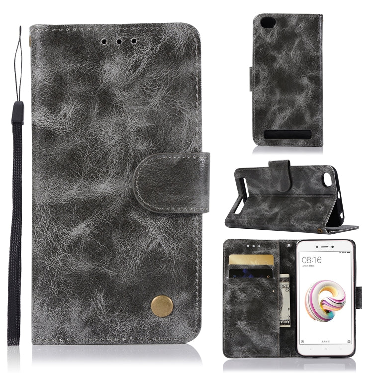 For Xiaomi Redmi 5A Retro Copper Button Crazy Horse Horizontal Flip PU Leather Case with Holder & Card Slots & Wallet & Lanyard