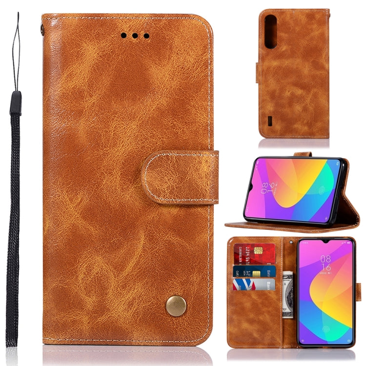 For Xiaomi Mi CC9e Retro Copper Button Crazy Horse Horizontal Flip PU Leather Case with Holder & Card Slots & Wallet & Lanyard
