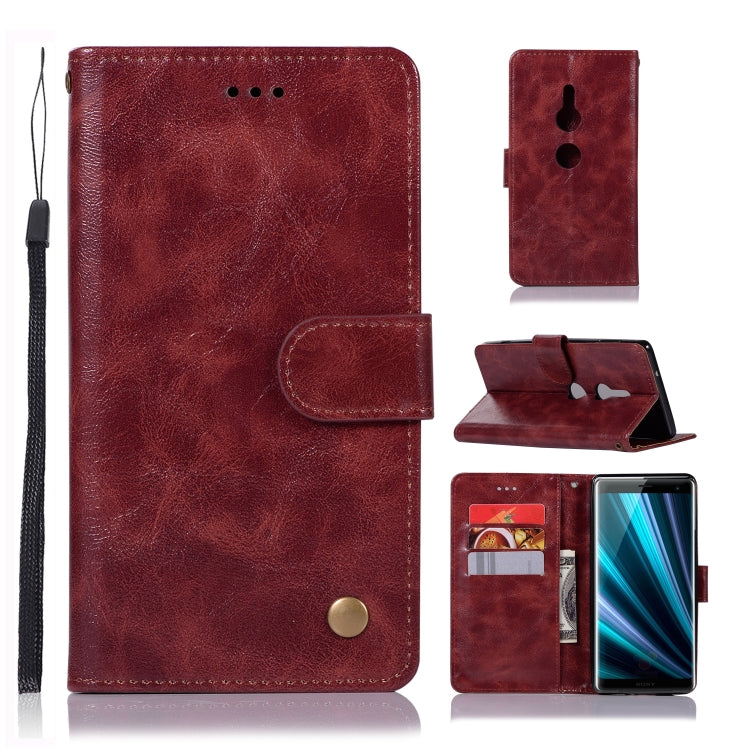For Sony Xperia XZ3 Retro Copper Button Crazy Horse Horizontal Flip PU Leather Case with Holder & Card Slots & Wallet & Lanyard