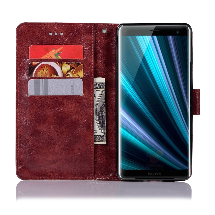 For Sony Xperia XZ3 Retro Copper Button Crazy Horse Horizontal Flip PU Leather Case with Holder & Card Slots & Wallet & Lanyard