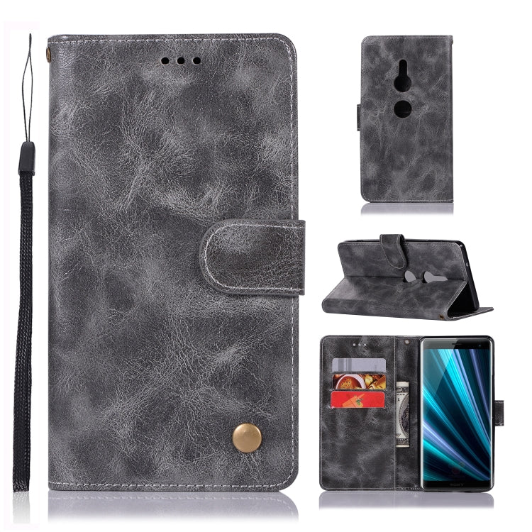 For Sony Xperia XZ3 Retro Copper Button Crazy Horse Horizontal Flip PU Leather Case with Holder & Card Slots & Wallet & Lanyard