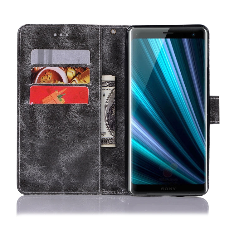 For Sony Xperia XZ3 Retro Copper Button Crazy Horse Horizontal Flip PU Leather Case with Holder & Card Slots & Wallet & Lanyard