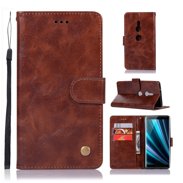 For Sony Xperia XZ3 Retro Copper Button Crazy Horse Horizontal Flip PU Leather Case with Holder & Card Slots & Wallet & Lanyard