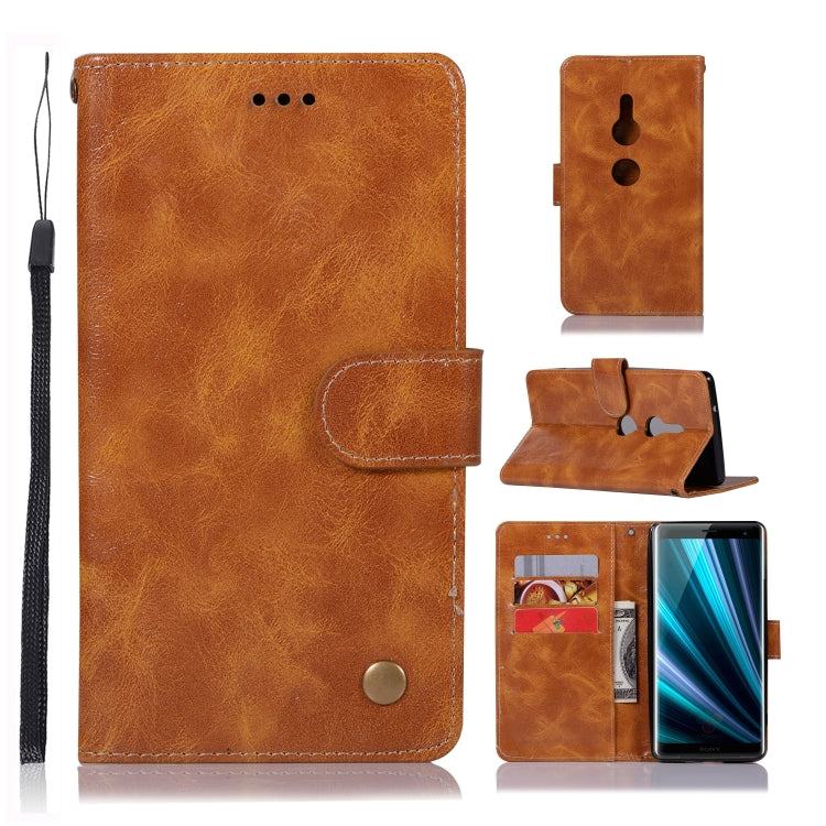 For Sony Xperia XZ3 Retro Copper Button Crazy Horse Horizontal Flip PU Leather Case with Holder & Card Slots & Wallet & Lanyard