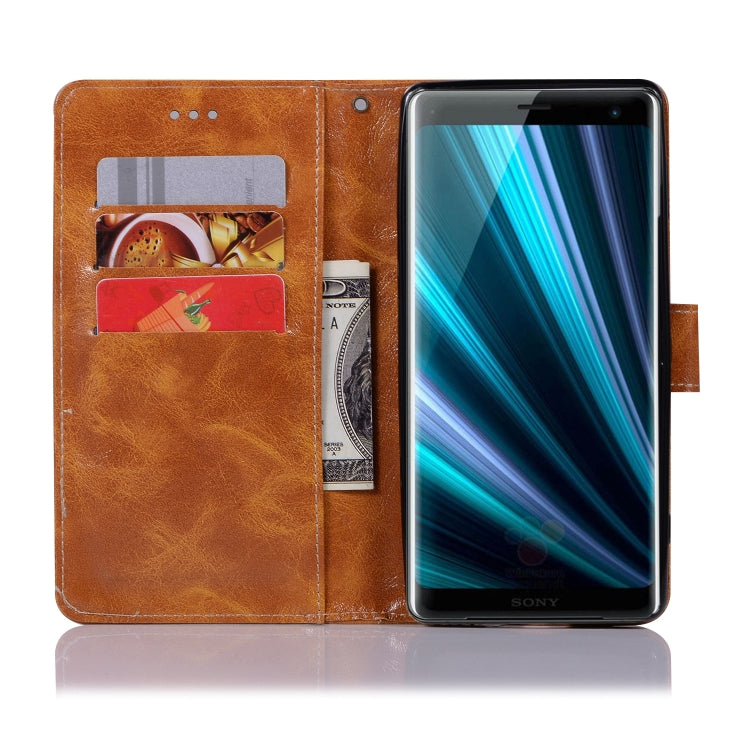 For Sony Xperia XZ3 Retro Copper Button Crazy Horse Horizontal Flip PU Leather Case with Holder & Card Slots & Wallet & Lanyard
