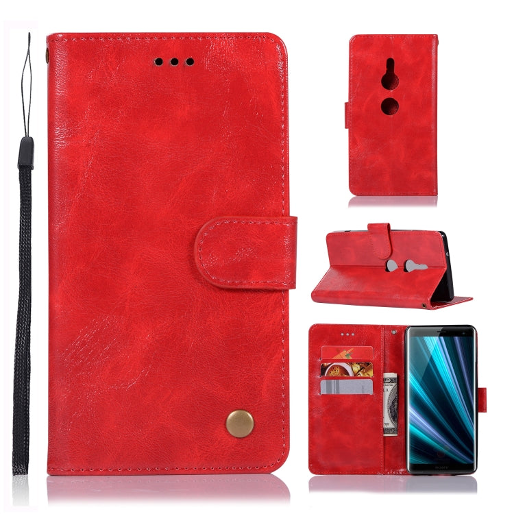 For Sony Xperia XZ3 Retro Copper Button Crazy Horse Horizontal Flip PU Leather Case with Holder & Card Slots & Wallet & Lanyard