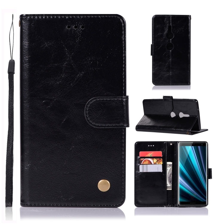 For Sony Xperia XZ3 Retro Copper Button Crazy Horse Horizontal Flip PU Leather Case with Holder & Card Slots & Wallet & Lanyard