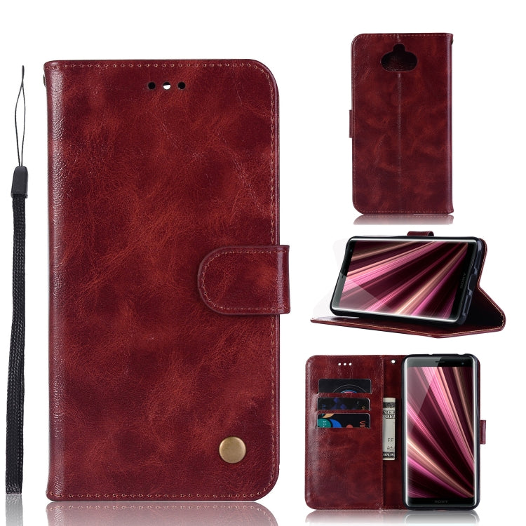 For Sony Xperia 10 Retro Copper Button Crazy Horse Horizontal Flip PU Leather Case with Holder & Card Slots & Wallet & Lanyard