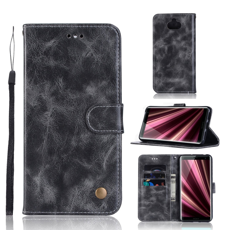 For Sony Xperia 10 Retro Copper Button Crazy Horse Horizontal Flip PU Leather Case with Holder & Card Slots & Wallet & Lanyard
